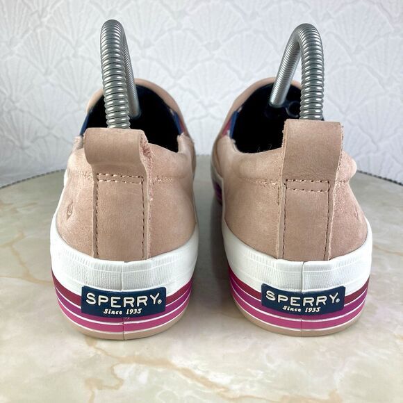 Sperry Shoes Womens 7 Pink Stripes Suede Crest Twin Gore Boat Platform Loafers - Picture 8 of 12